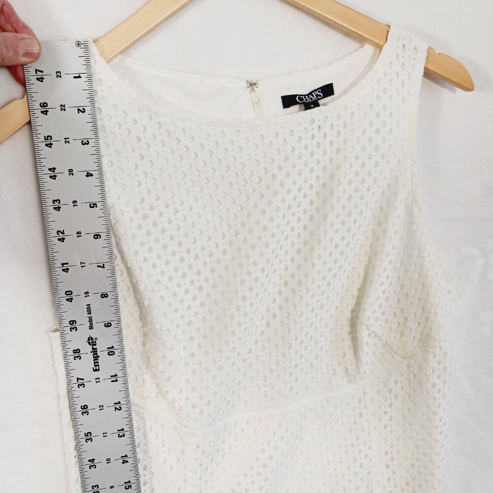 Chaps, Cream Eyelet Dress, Size 12, Sleeveless, Wide Neck, Zip Back - Picture 13 of 16